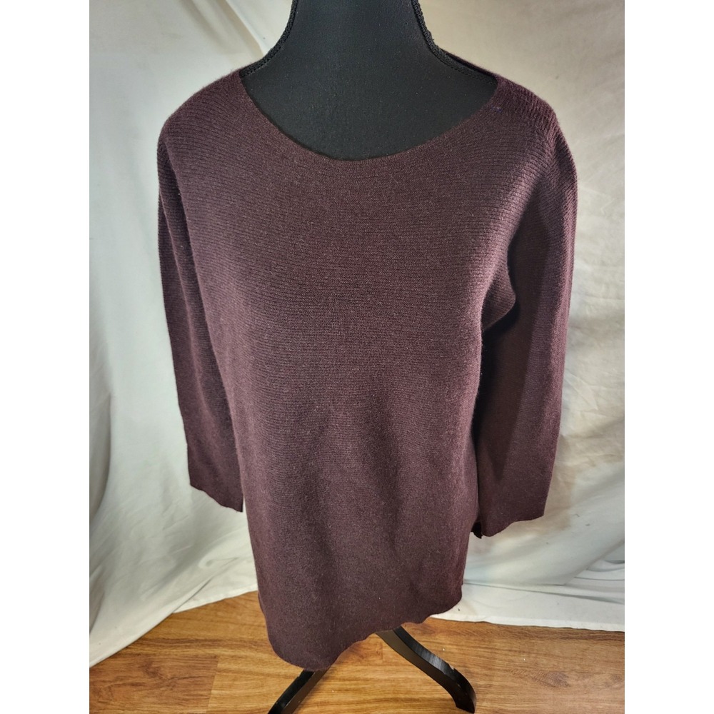 Eileen Fisher Size XS 100% Cashmere Boat Neck Sweater Burgandy